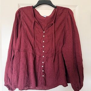 Old Navy Maroon Eyelet Blouse